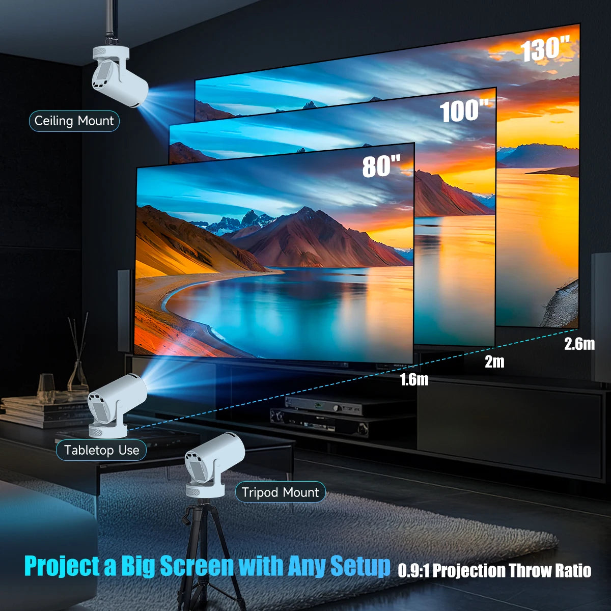 Magcubic HY300 Pro+ 4K 720P Projector Android 11, 8000 Lumens, WiFi 6, BT5.4, 5W Speaker