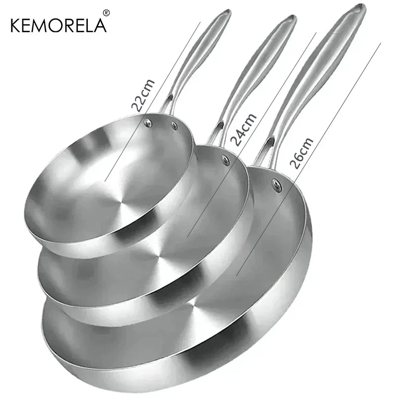 3PCS Frying Pan 304 Stainless Steel 2MM Thick Wok Pan