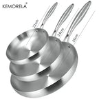 3PCS Frying Pan 304 Stainless Steel 2MM Thick Wok Pan