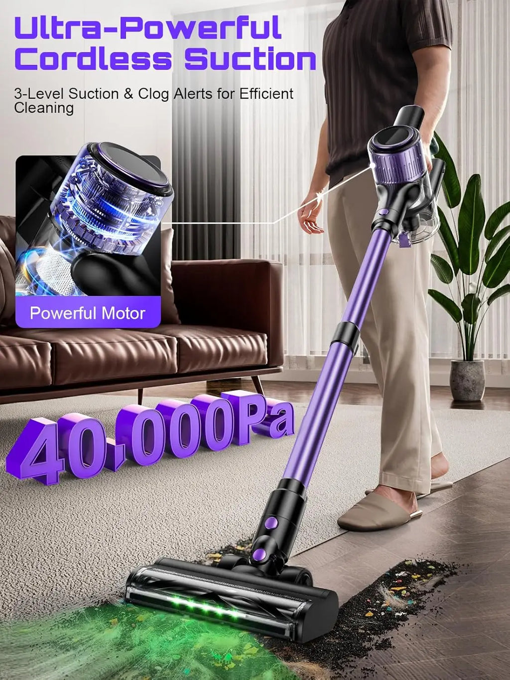 Cordless 500W Stick Vacuum Cleaner 10-in-1 for Home & Pet Hair