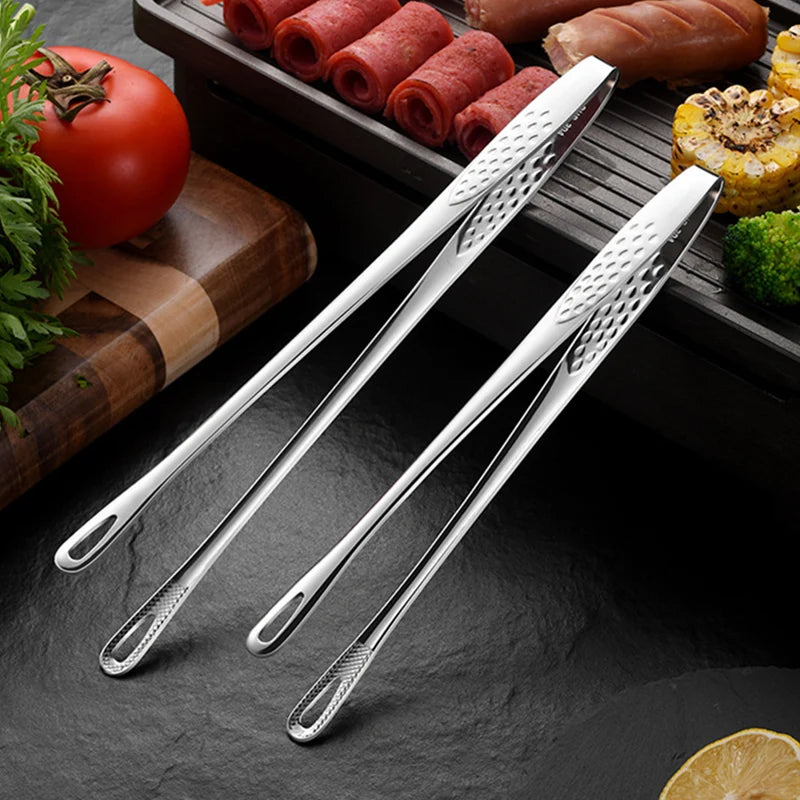 2-Piece Stainless Steel Kitchen & BBQ Tongs 24/28cm Cooking Tweezers