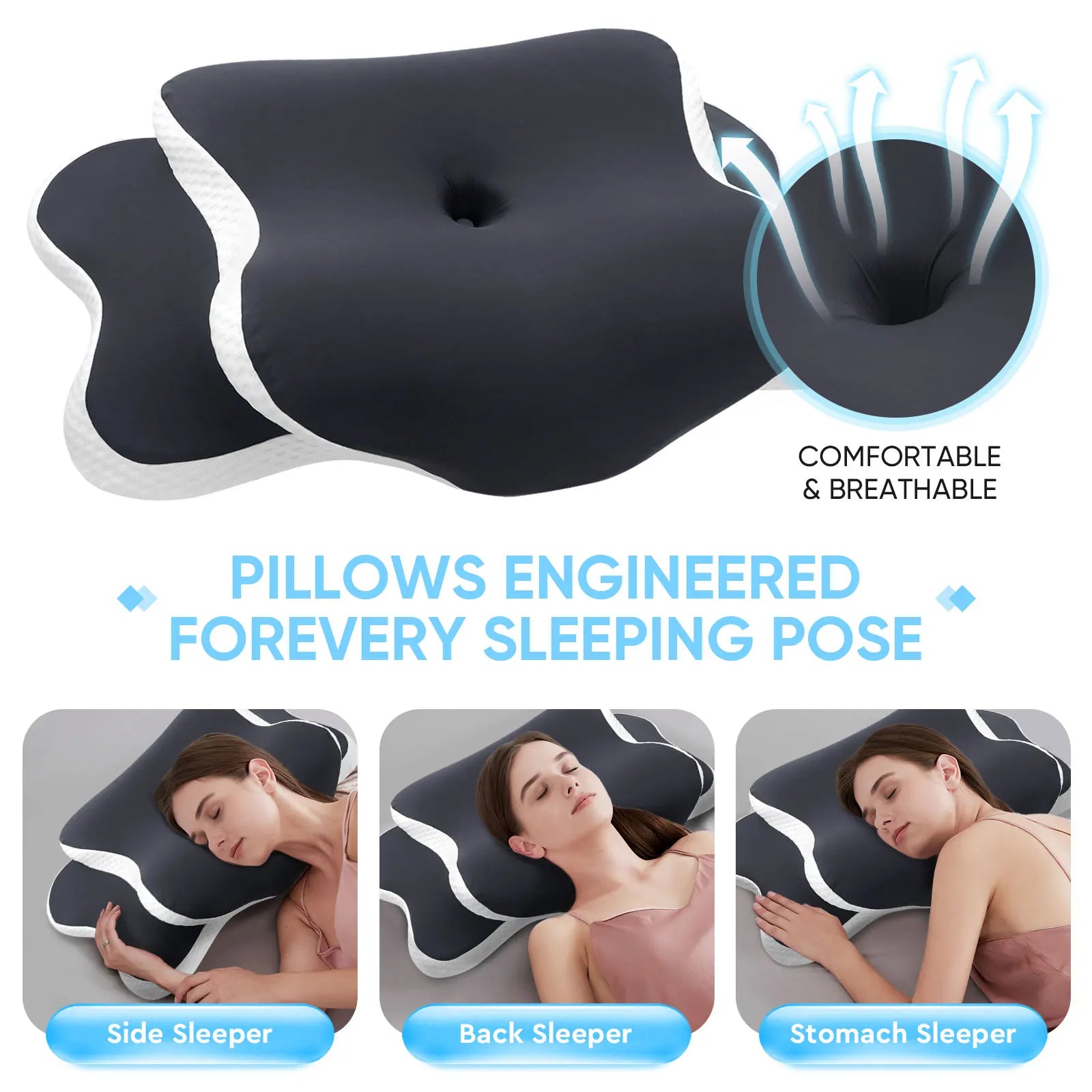 Memory Foam Cervical Pillow Ergonomic Neck Support with Ice Silk Case