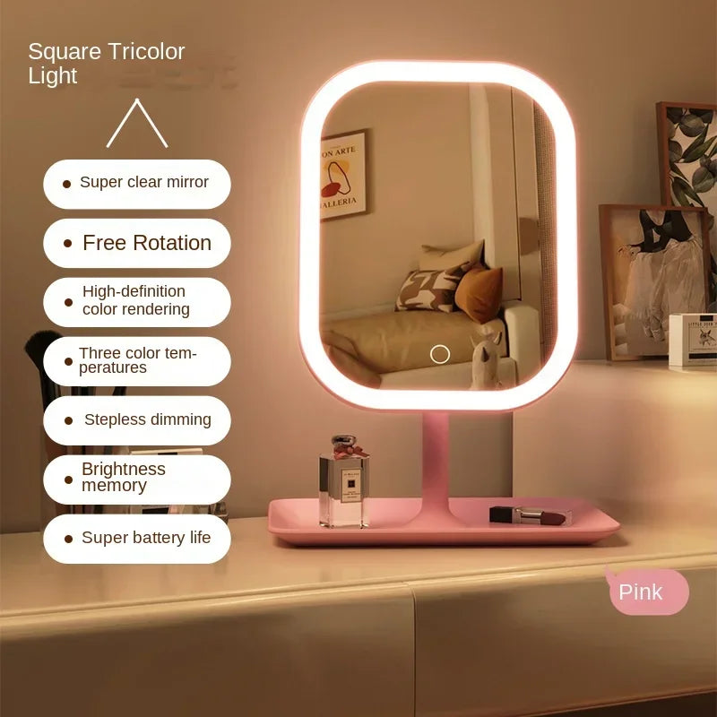 LED Desktop Vanity Mirror 3-Color Dimmable Touch Makeup Mirror