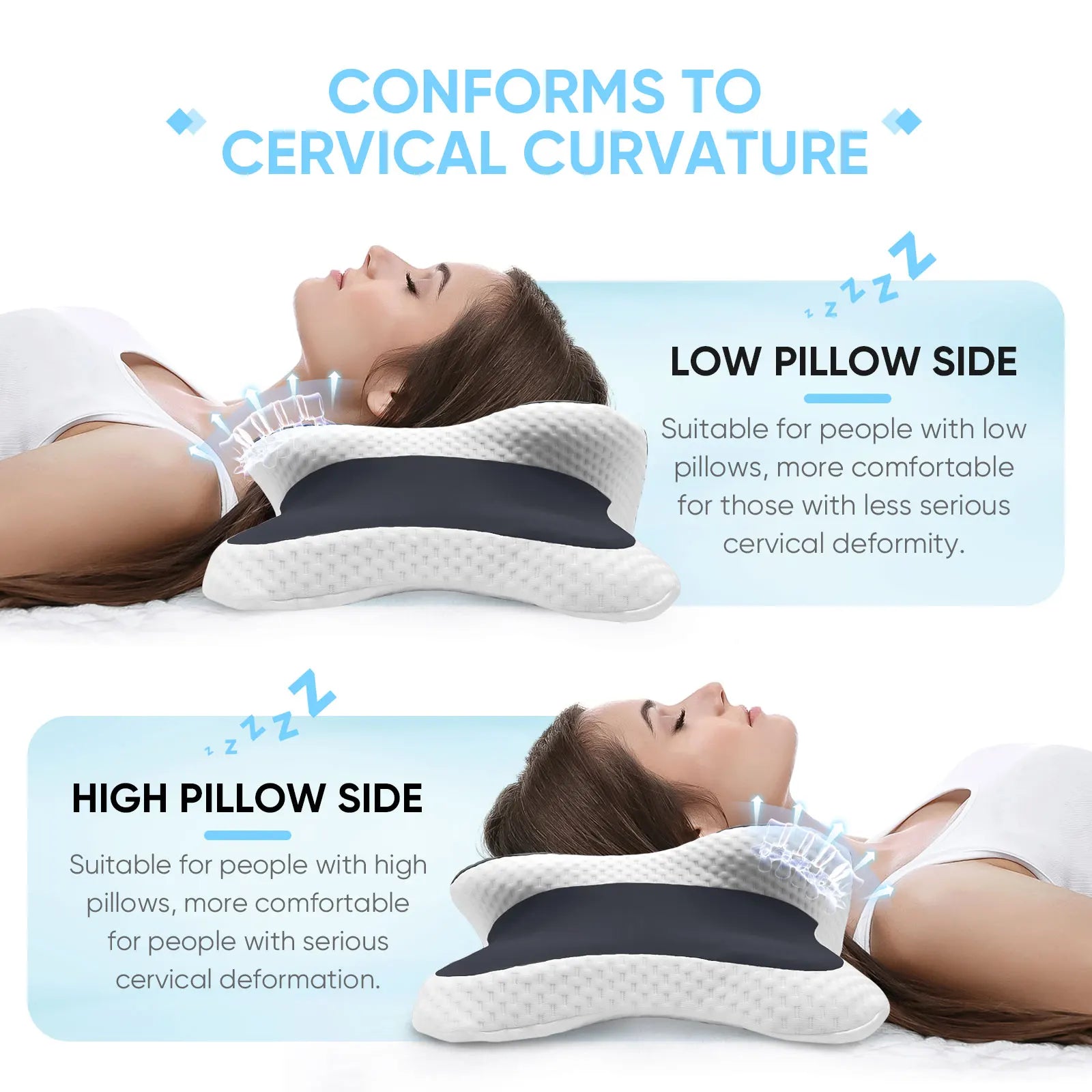 Memory Foam Cervical Pillow Ergonomic Neck Support with Ice Silk Case