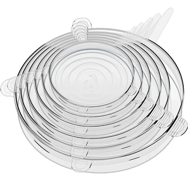 6PCS Stretchable Silicone Food Covers Elastic Lids for Freshness & Microwave Use