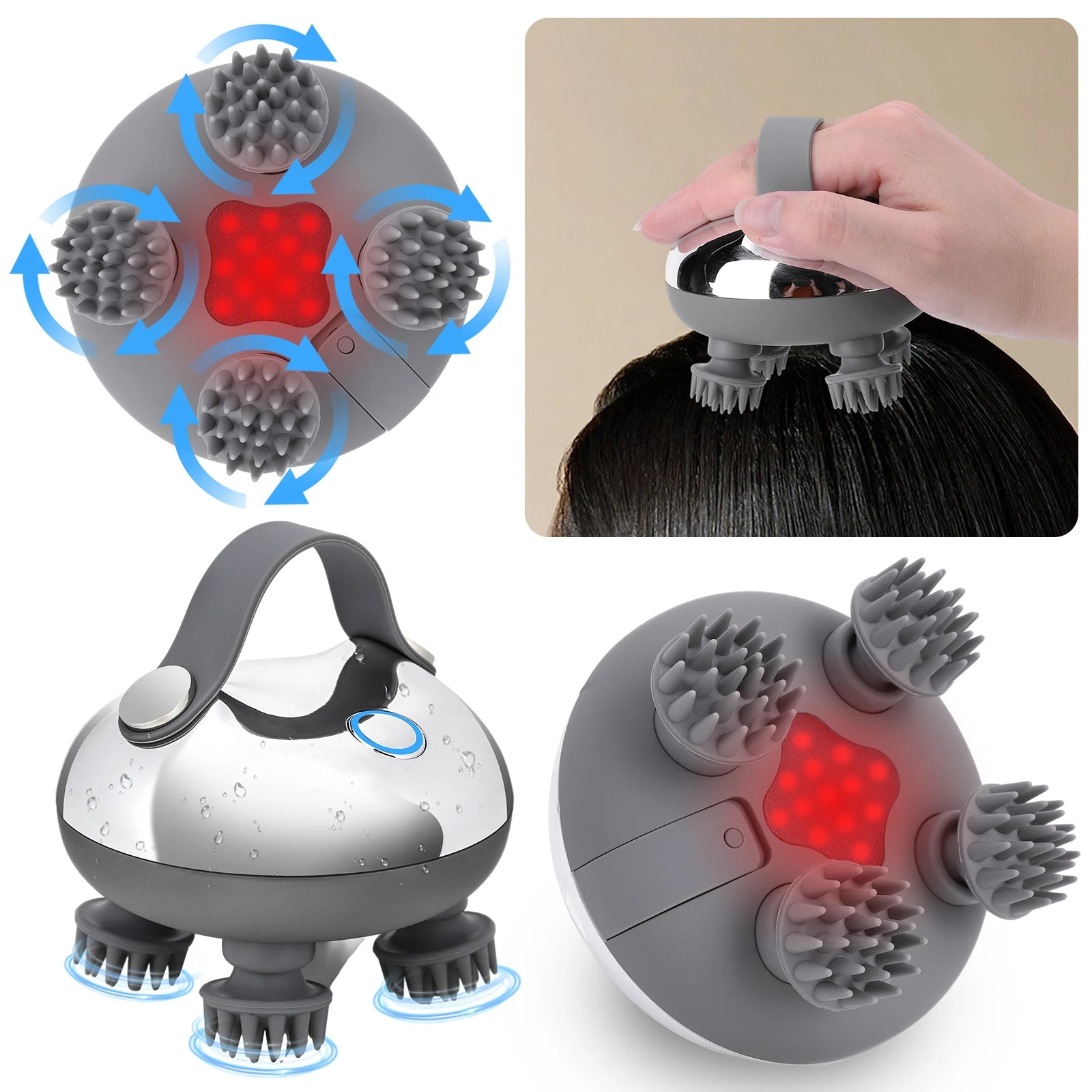 Electric Scalp Massager 8 Silicone Heads, 3 Modes for Hair Growth & Stress Relief