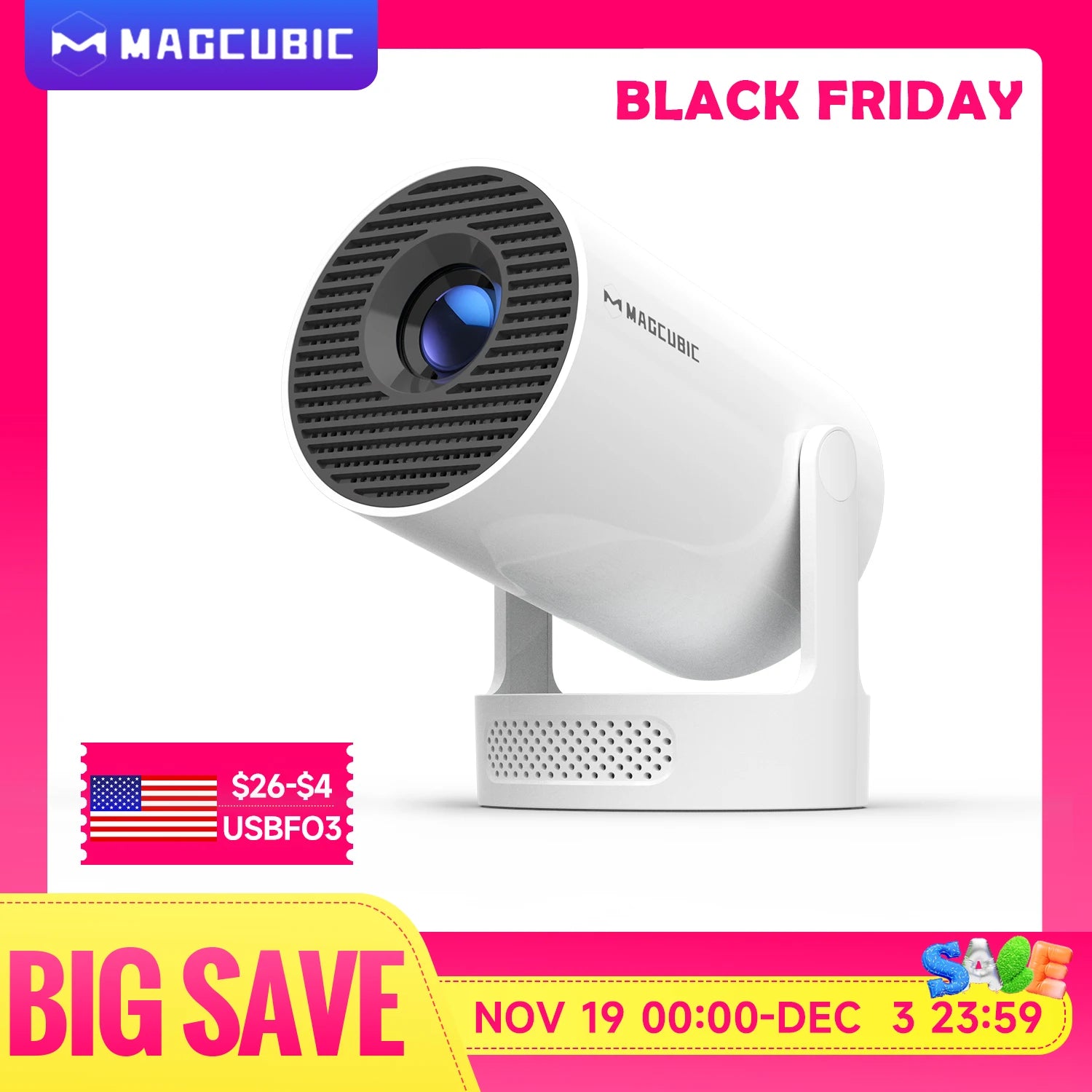 Magcubic HY300 Pro+ 4K 720P Projector Android 11, 8000 Lumens, WiFi 6, BT5.4, 5W Speaker