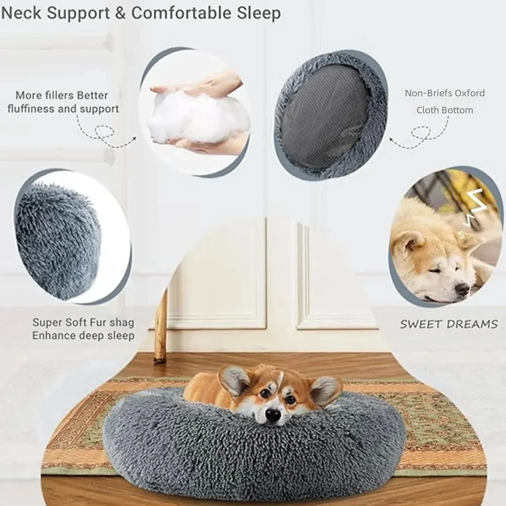Round Plush Pet Bed – Soft Cozy Dog & Cat Bed for Small to Large Pets