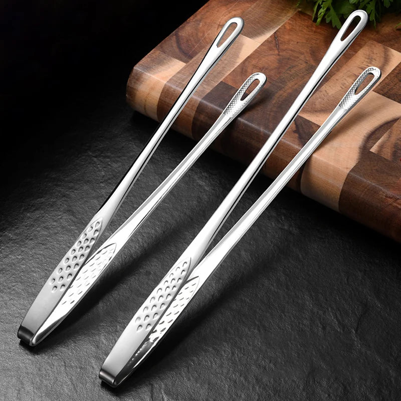 2-Piece Stainless Steel Kitchen & BBQ Tongs 24/28cm Cooking Tweezers