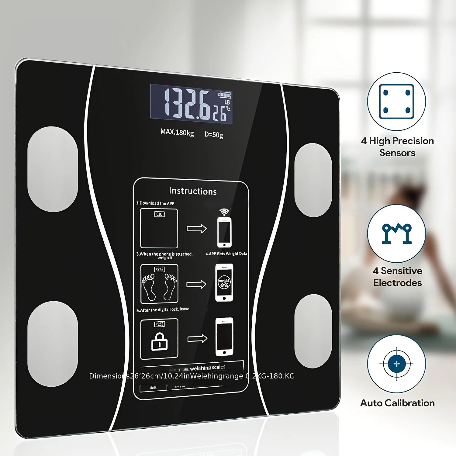 Intelligent Digital Body Scale With Backlit LED Display Screen, Weighing Up To 400 Pounds
