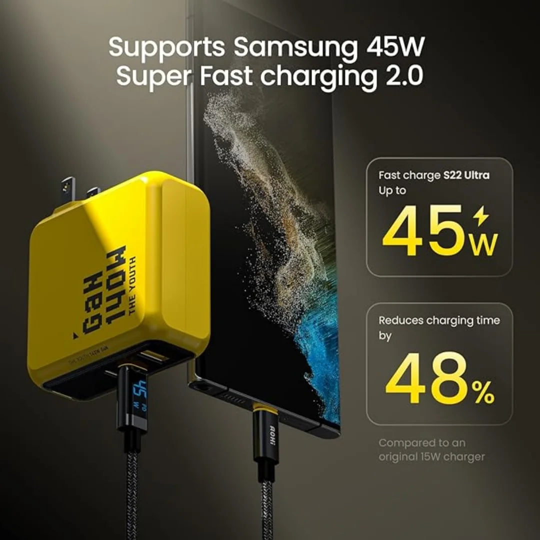 AOHI 140W GaN Charger PD3.1 3-Port USB-C Fast Charger for MacBook, iPhone & Tablets