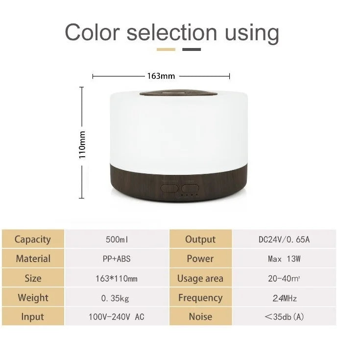 Ultrasonic 550ml Essential Oil Diffuser with 7-Color LED