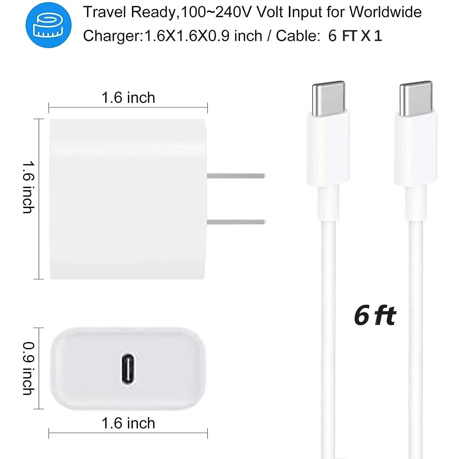 Fast Charging Wall Charger with 6FT USB-C Cable