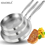 3PCS Frying Pan 304 Stainless Steel 2MM Thick Wok Pan