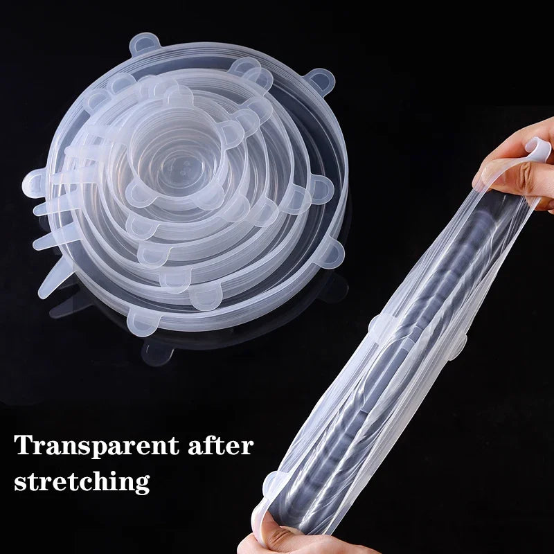 6PCS Stretchable Silicone Food Covers Elastic Lids for Freshness & Microwave Use
