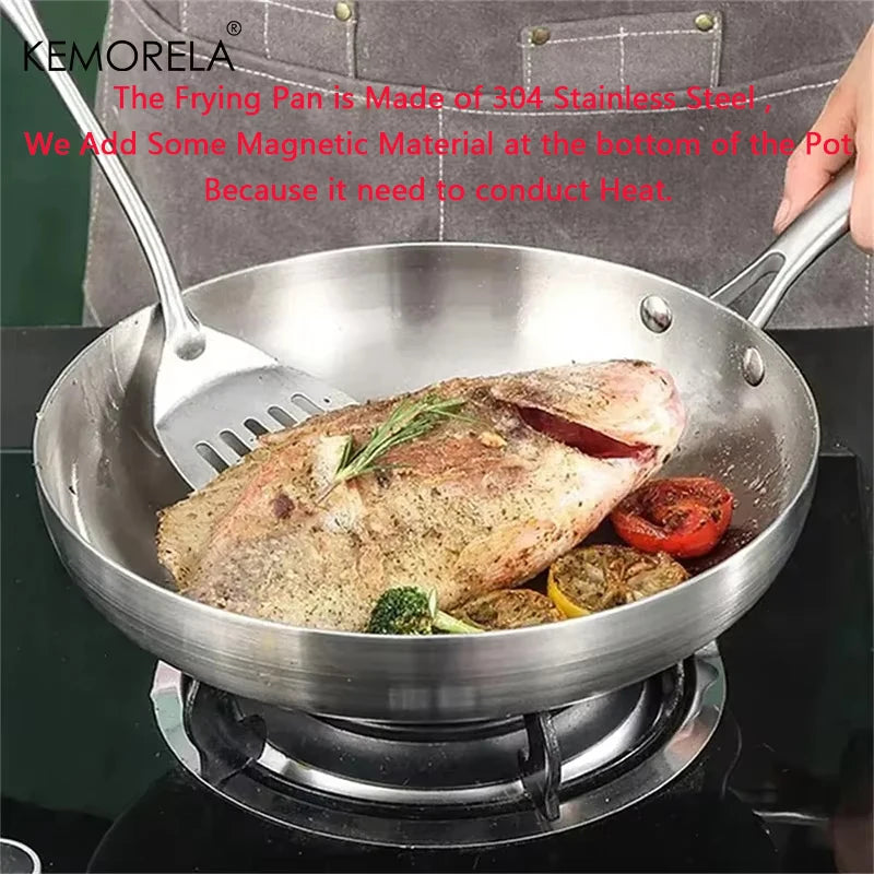 3PCS Frying Pan 304 Stainless Steel 2MM Thick Wok Pan