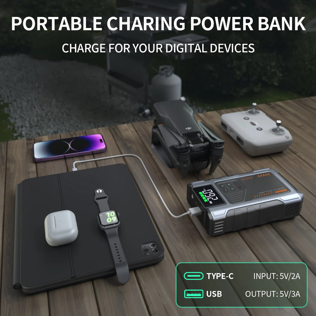 Portable Car Jump Starter With Air Compressor, 3000A Peak(7.5L Gas, 6.5L Diesel)