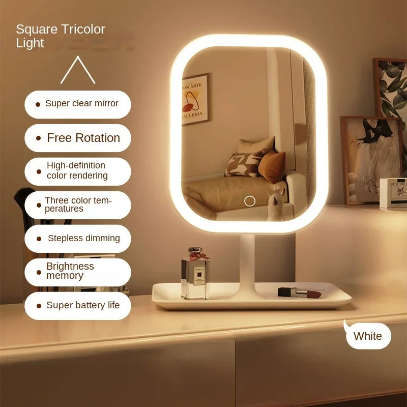 LED Desktop Vanity Mirror 3-Color Dimmable Touch Makeup Mirror