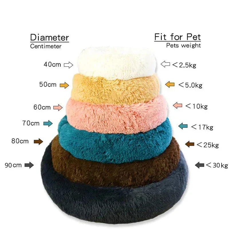 Round Plush Pet Bed – Soft Cozy Dog & Cat Bed for Small to Large Pets