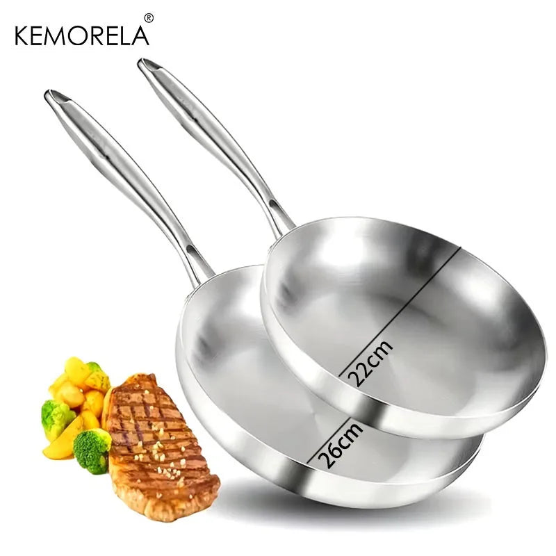 3PCS Frying Pan 304 Stainless Steel 2MM Thick Wok Pan