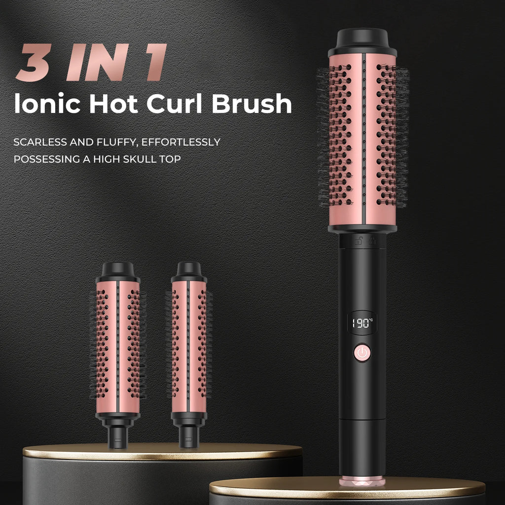 Hot Curl Brush Interchangeable Heated Curling & Straightening Iron