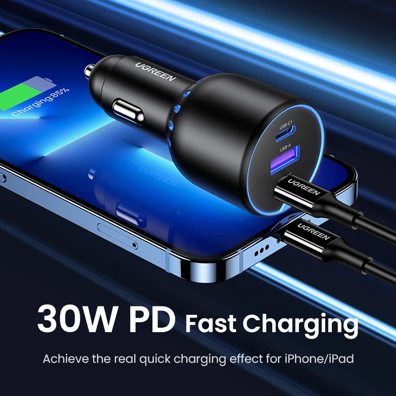 UGREEN 130W Car Charger USB-C PD Fast Charging for Smartphones & Laptops