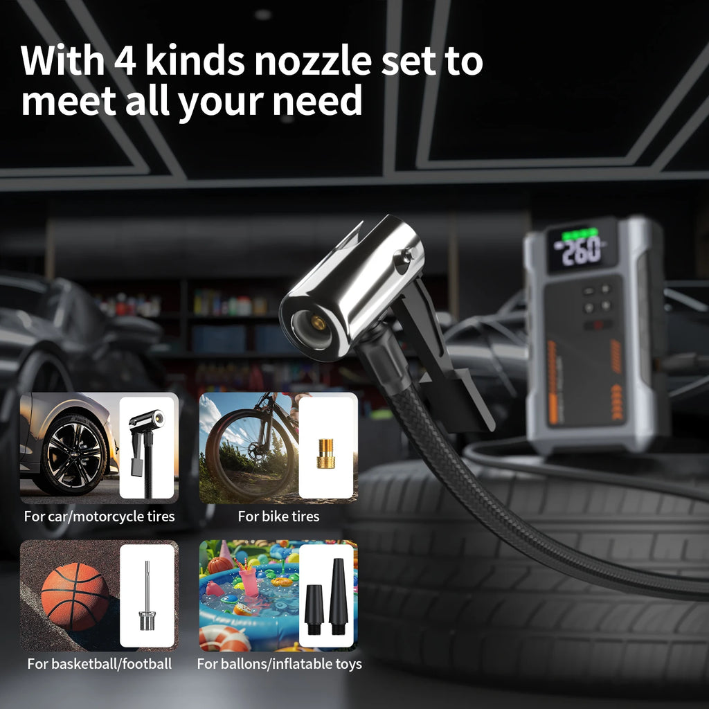 Portable Car Jump Starter With Air Compressor, 3000A Peak(7.5L Gas, 6.5L Diesel)