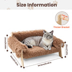 Large Plush Cat Bed Raised Wooden Sofa for Indoor Cats & Kittens