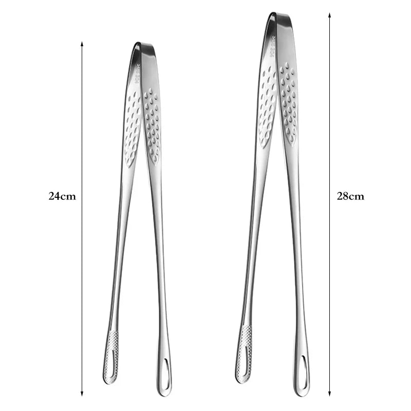 2-Piece Stainless Steel Kitchen & BBQ Tongs 24/28cm Cooking Tweezers